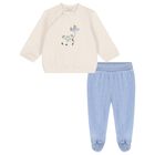 Baby Boys Beige & Blue Sheep & Teddy Bear 2 Piece Babygrow, 1, hi-res