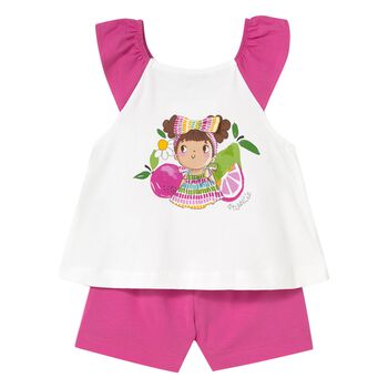Younger Girls White & Pink Shorts Set