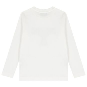 White Teddy Bear Logo Long Sleeve Top