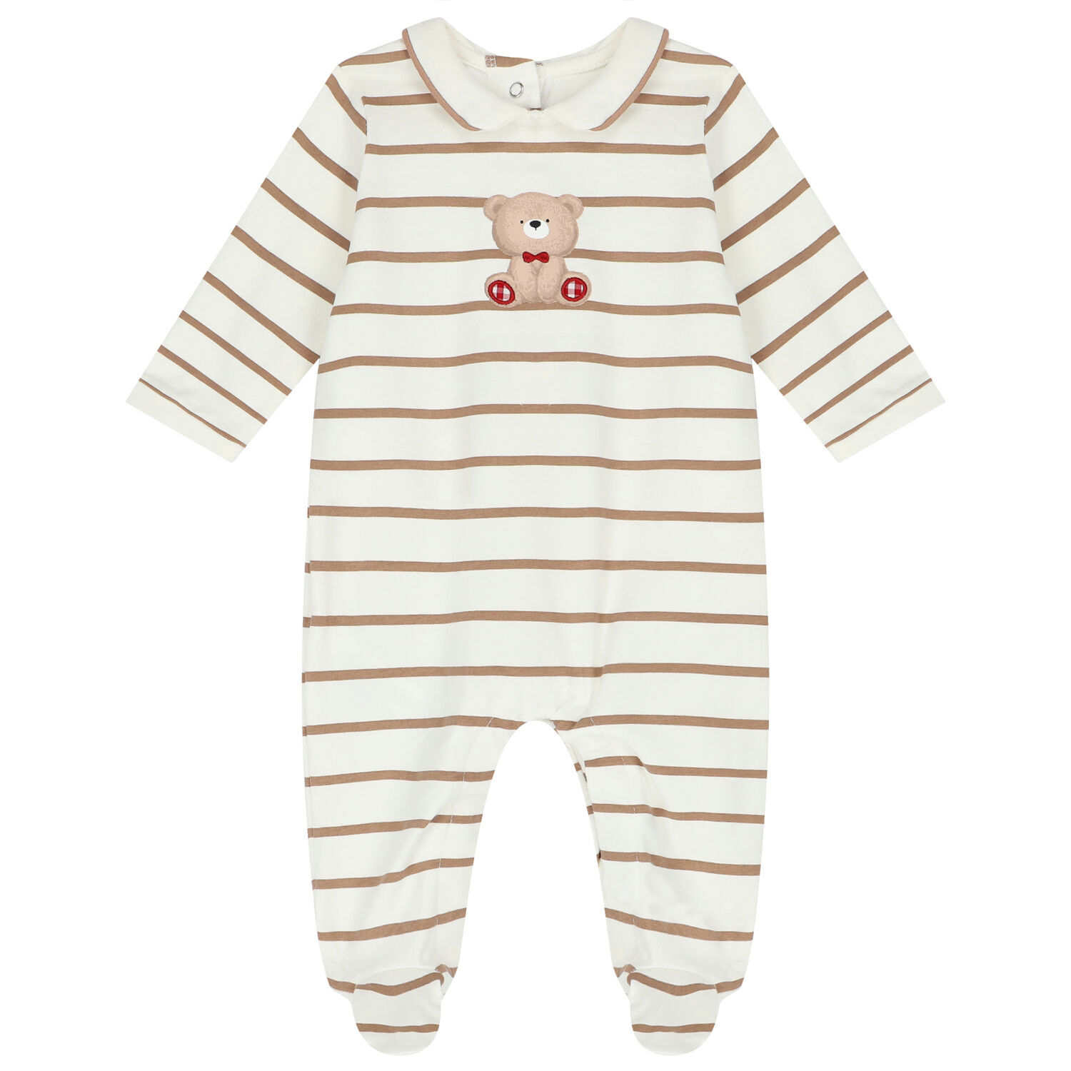 Boys Ivory & Beige Teddy Bear Babygrow, 1, hi-res image number null