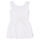 Girls White Cotton Bow Dress, 1, hi-res