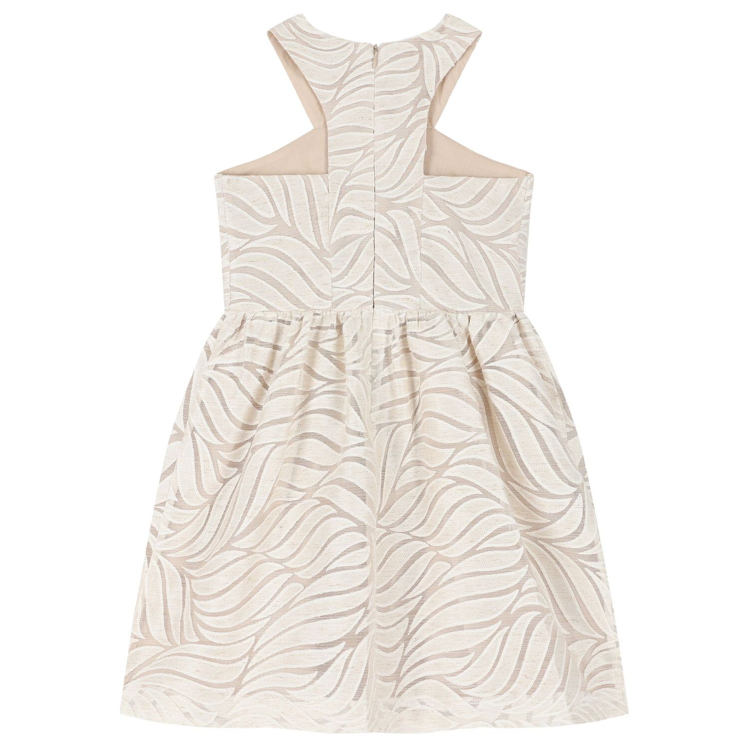 Girls Beige Jacquard Organza Dress, 1, hi-res