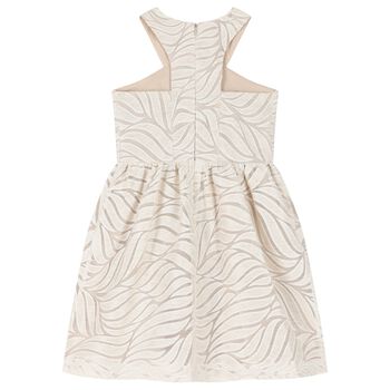 Girls Beige Jacquard Organza Dress