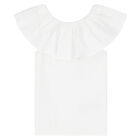 Girls White Ruffled Top, 1, hi-res