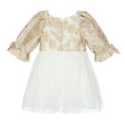 Girls White & Gold Organza Dress, 1, hi-res
