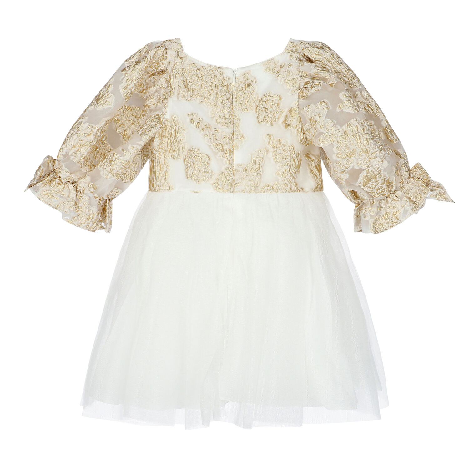 Girls White & Gold Organza Dress, 1, hi-res image number null