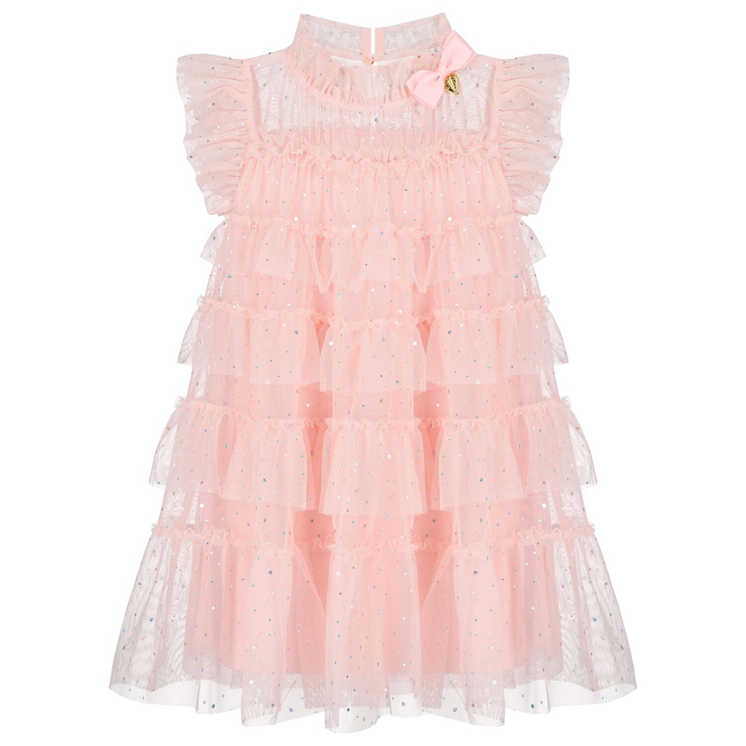 Girls Pink Embellished Tiered Tulle Dress, 2, hi-res image number null
