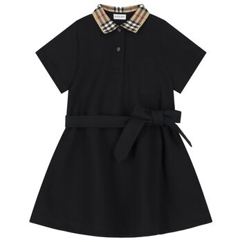 Girls Black Logo Polo Dress