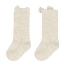 Younger Girls Beige Bow Knitted Socks, 2, hi-res