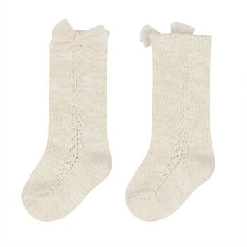 Younger Girls Beige Bow Knitted Socks