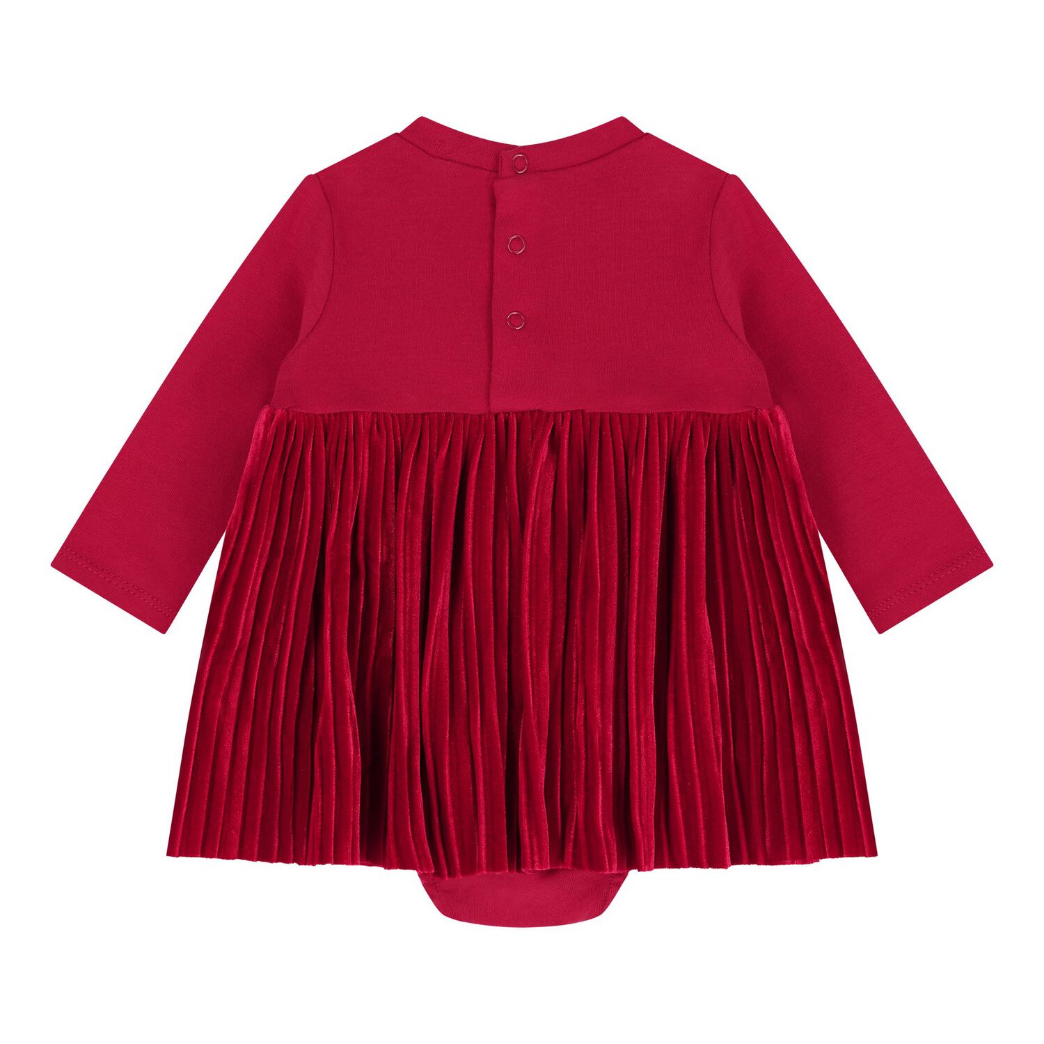 Baby Girls Red Pleated Bodysuit Dress, 2, hi-res