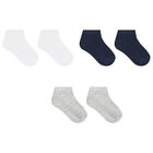 Baby Boys Grey, Navy and White Socks (3 Pack), 2, hi-res