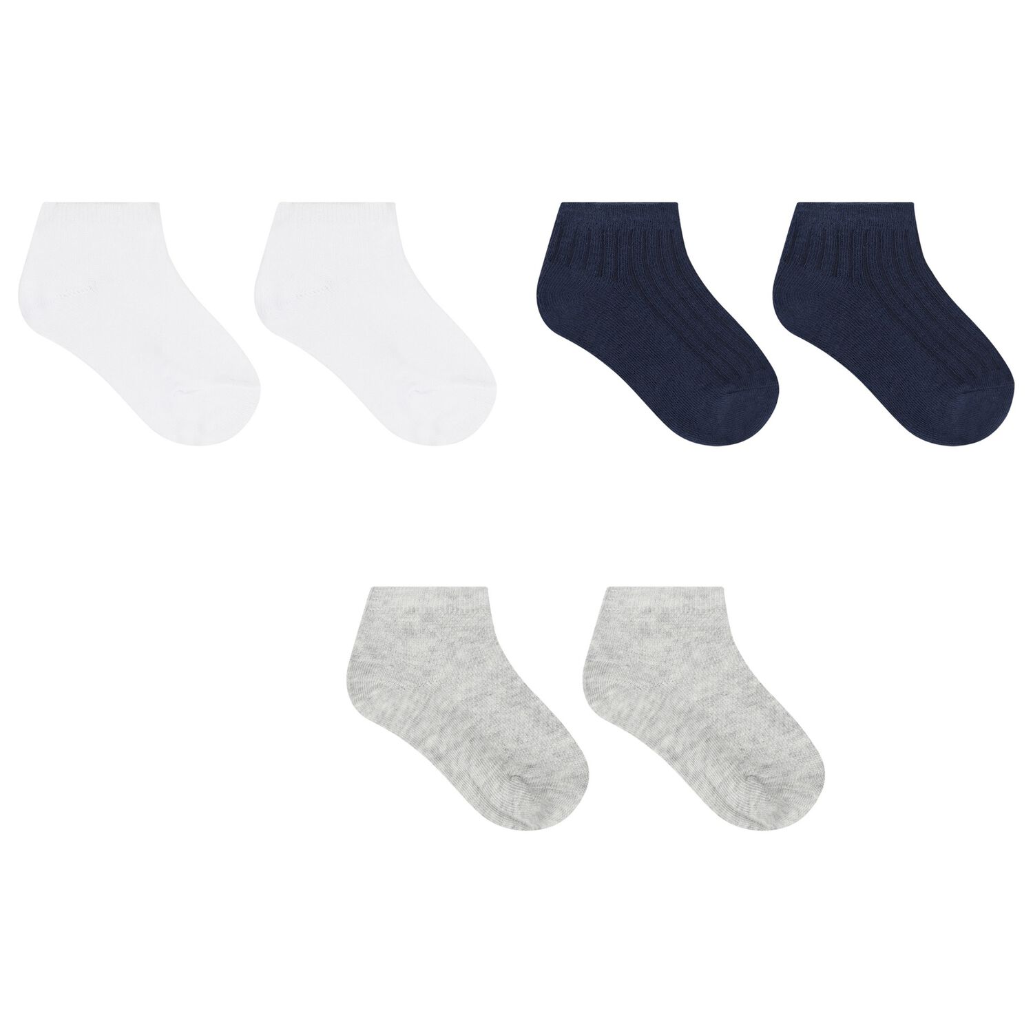 Baby Boys Grey, Navy and White Socks (3 Pack), 2, hi-res