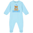 Blue Teddy Bear Logo Babygrow Set, 1, hi-res