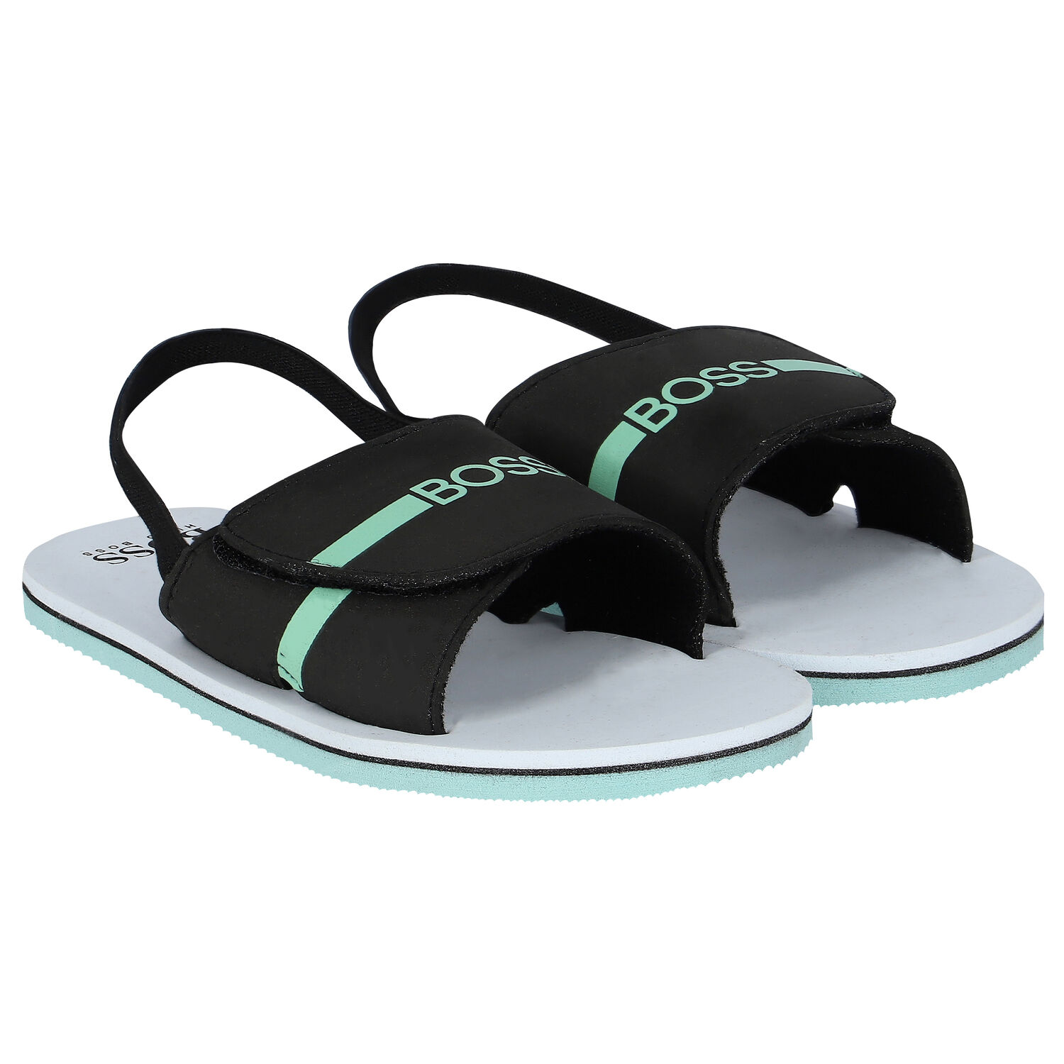 Younger Boys Black Logo Sandals, 1, hi-res
