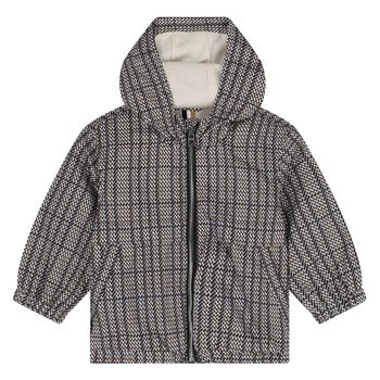 Younger Boys Black, Beige & White Checked Hooded Zip Up Top