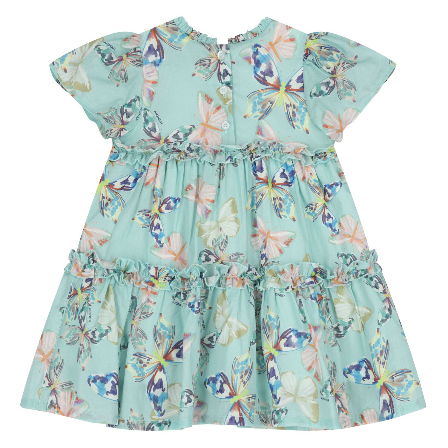 Younger Girls Blue Butterflies Logo Dress, 2, hi-res