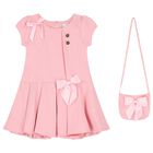 Girls Pink Bow Dress & Bag Set, 1, hi-res