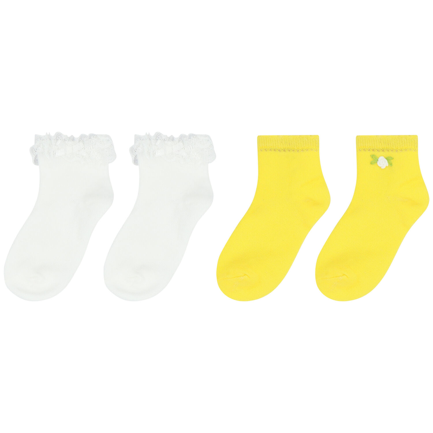 Baby Girls White & Yellow Socks ( 2-Pack ), 1, hi-res