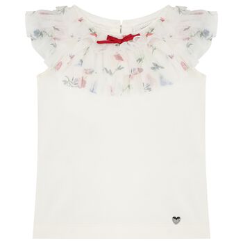 Girls Ivory Ruffled Top