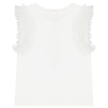 Girls White Diamante Bow Top