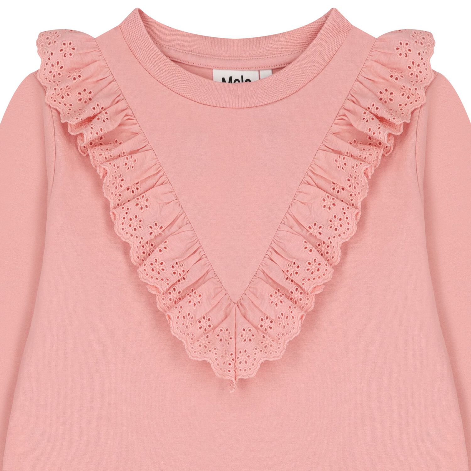 Girls Pink Broderie Ruffle Long Sleeve Top, 1, hi-res