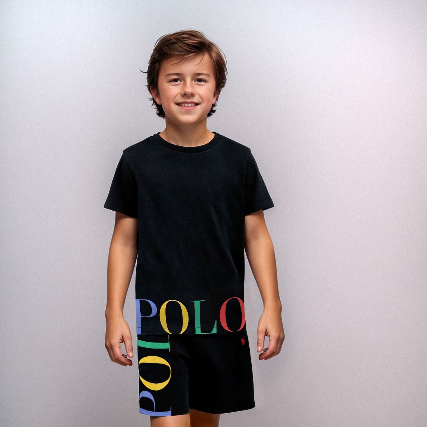Boys Black Logo Pyjamas, 3, hi-res image number null