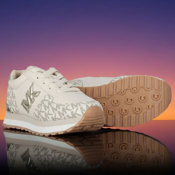 Girls Ivory & Gold Logo Trainers