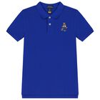 Boys Blue Polo Bear Polo Shirt, 1, hi-res