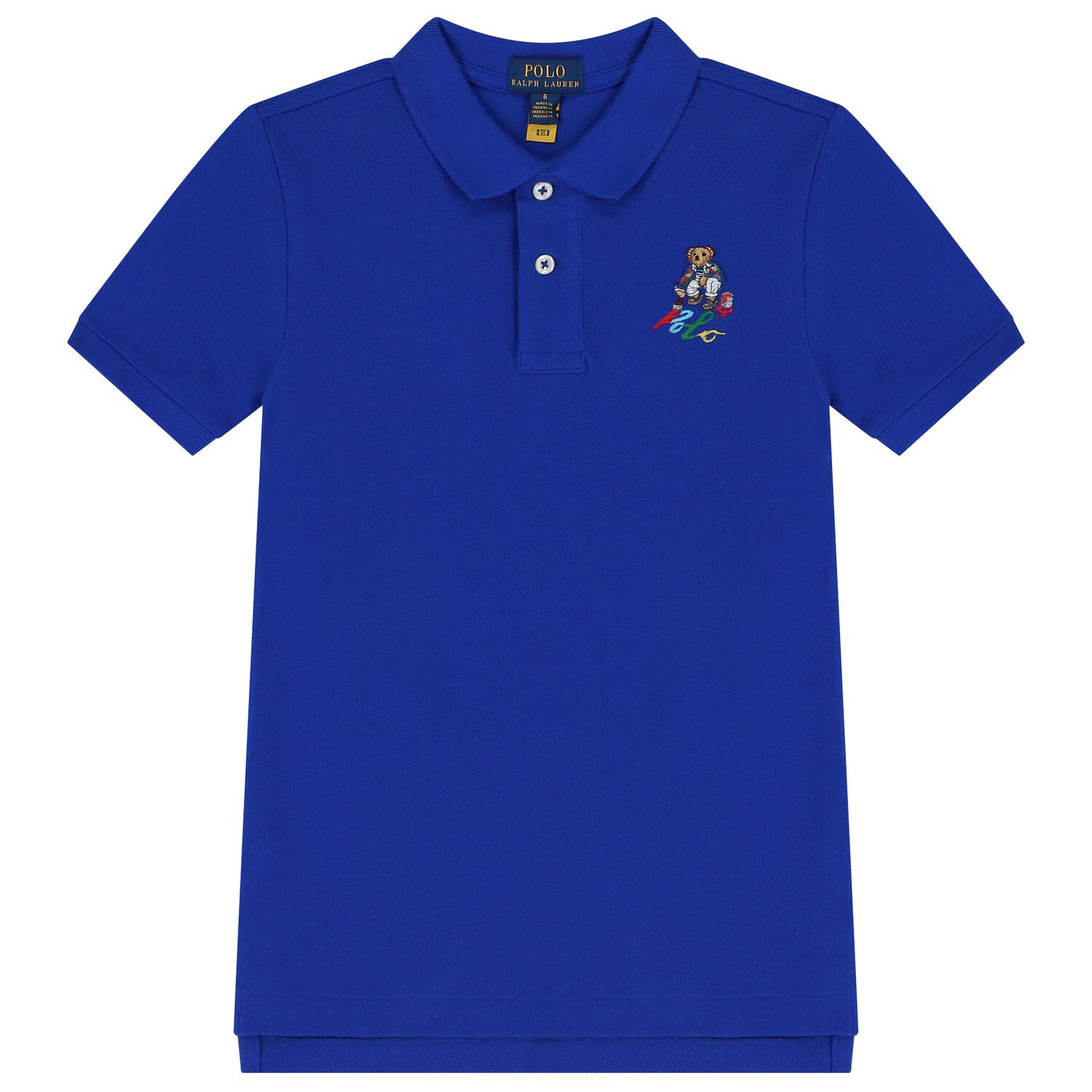 Boys Blue Polo Bear Polo Shirt, 1, hi-res
