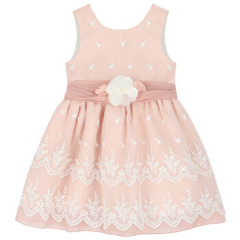 Girls Pink Embroidered Organza Dress