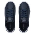 Boys Navy Blue & White Logo Trainers , 1, hi-res