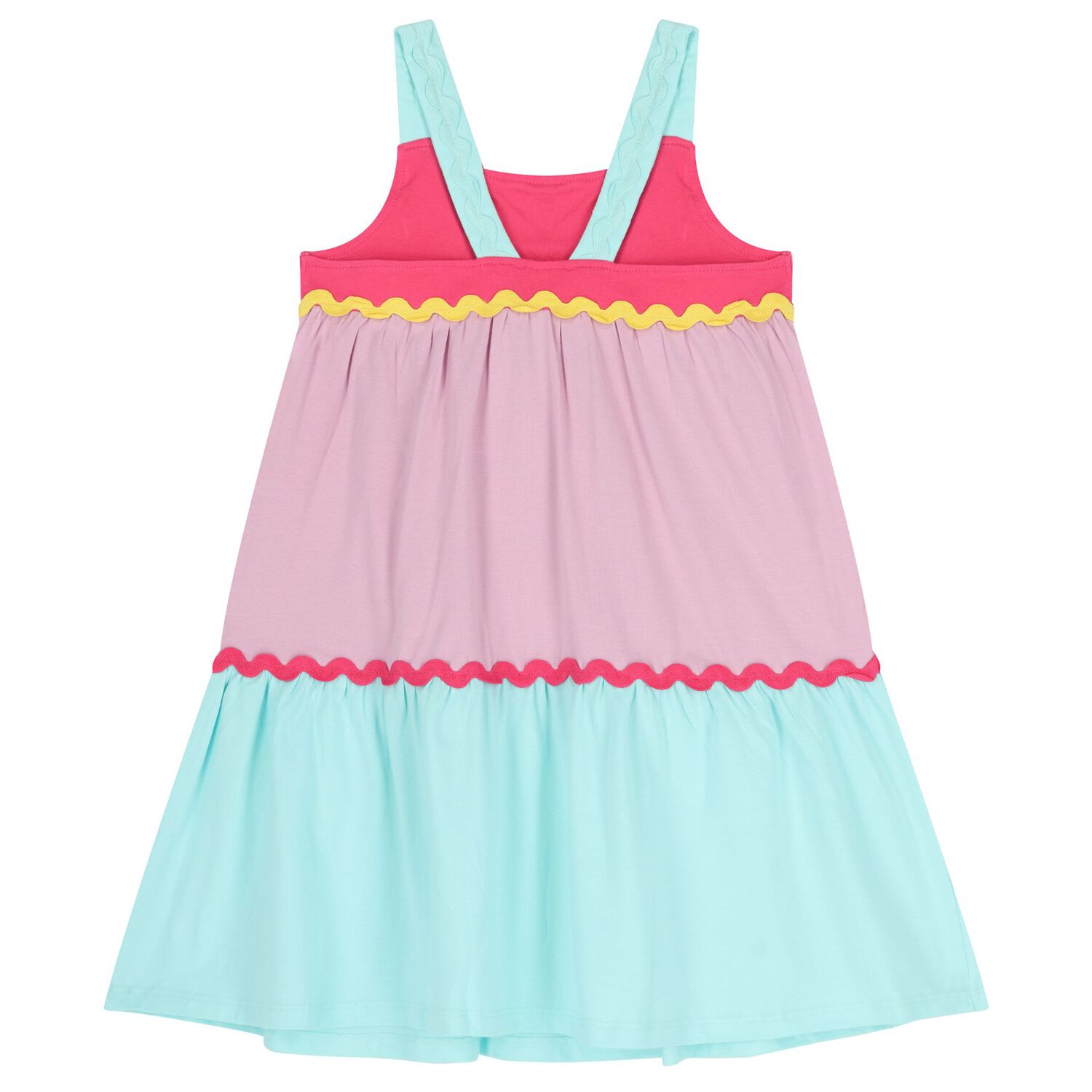Girls Pink & Aqua Logo Tiered Dress, 1, hi-res