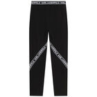 Girls Black Logo Leggings, 1, hi-res