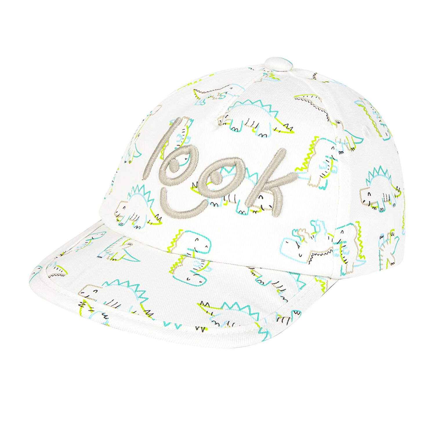 Younger Boys White Dinosaur Cap, 1, hi-res
