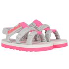 Girls Silver & White Logo Sandals, 1, hi-res