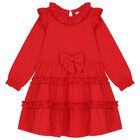Girls Red Bow Ruffled Dress, 1, hi-res