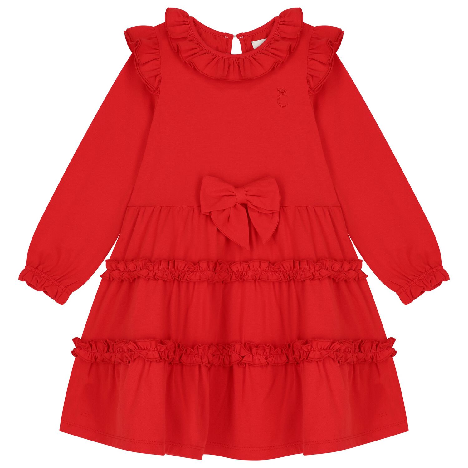 Girls Red Bow Ruffled Dress, 1, hi-res image number null