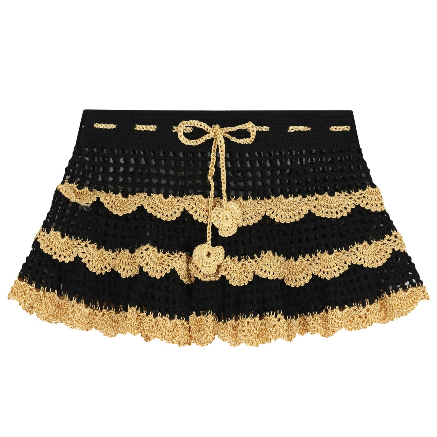 Girls Black & Gold Crochet Skirt, 1, hi-res