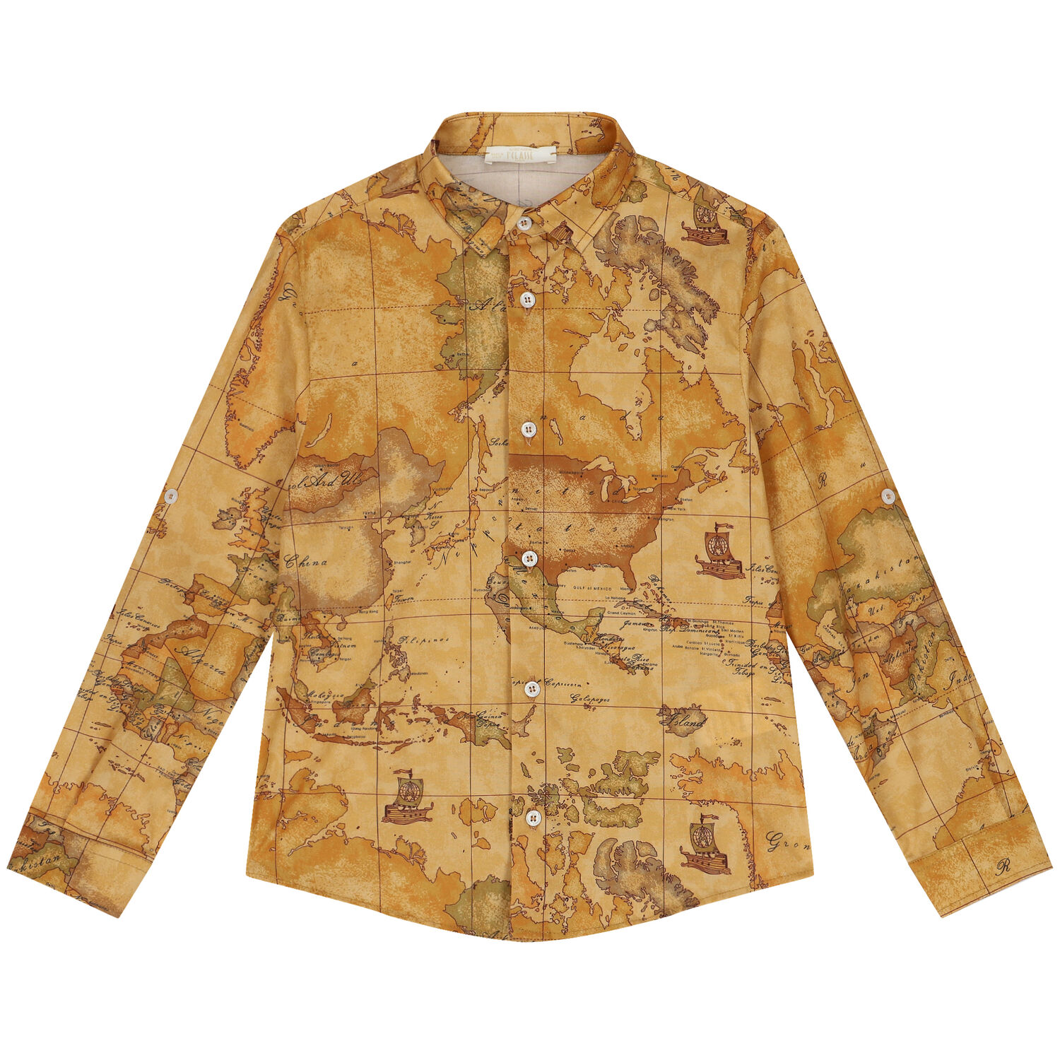 Boys Beige Geo Map Shirt, 1, hi-res image number null