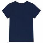 Girls Navy Holographic Logo T-Shirt, 1, hi-res