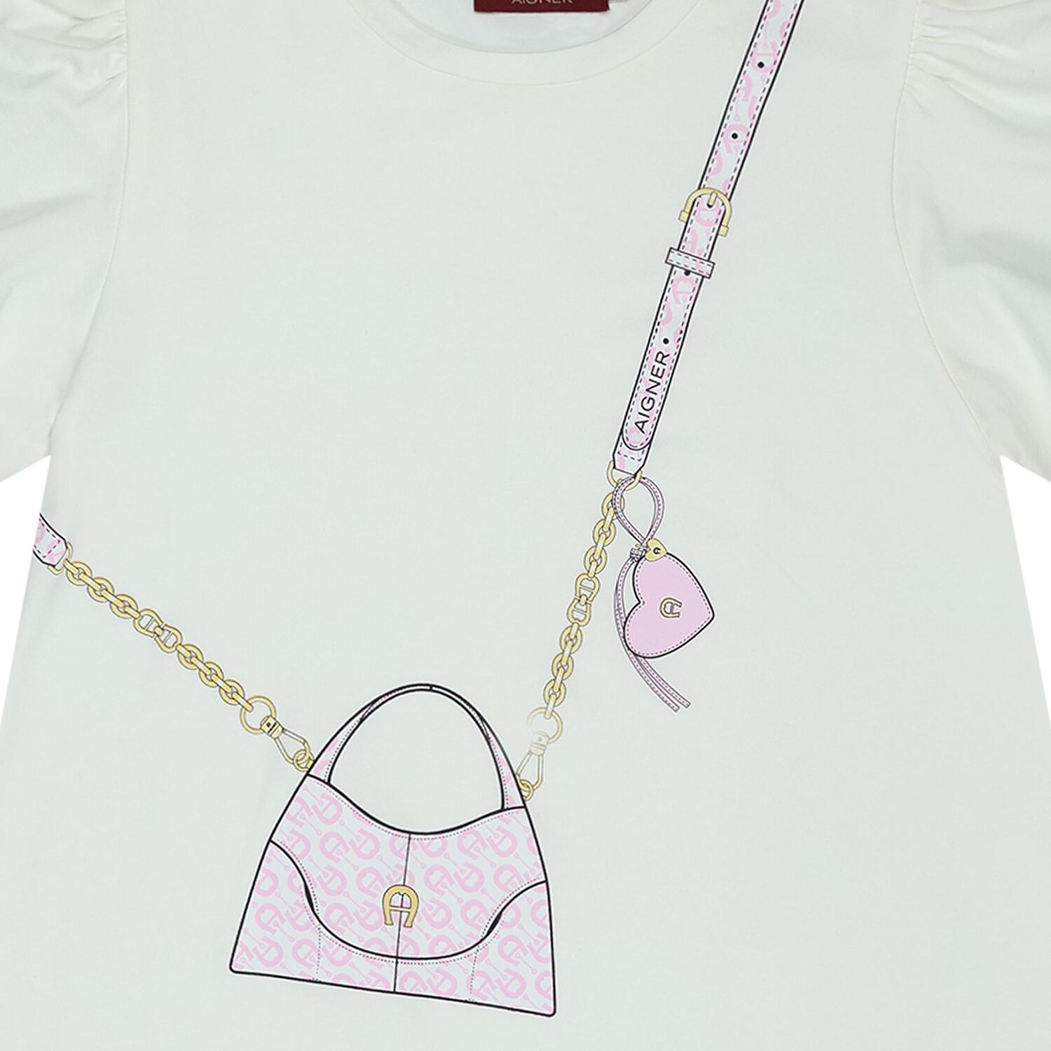 Girls Ivory & Pink Bag Logo Dress, 1, hi-res