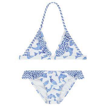 Girls White & Blue Fish Bikini