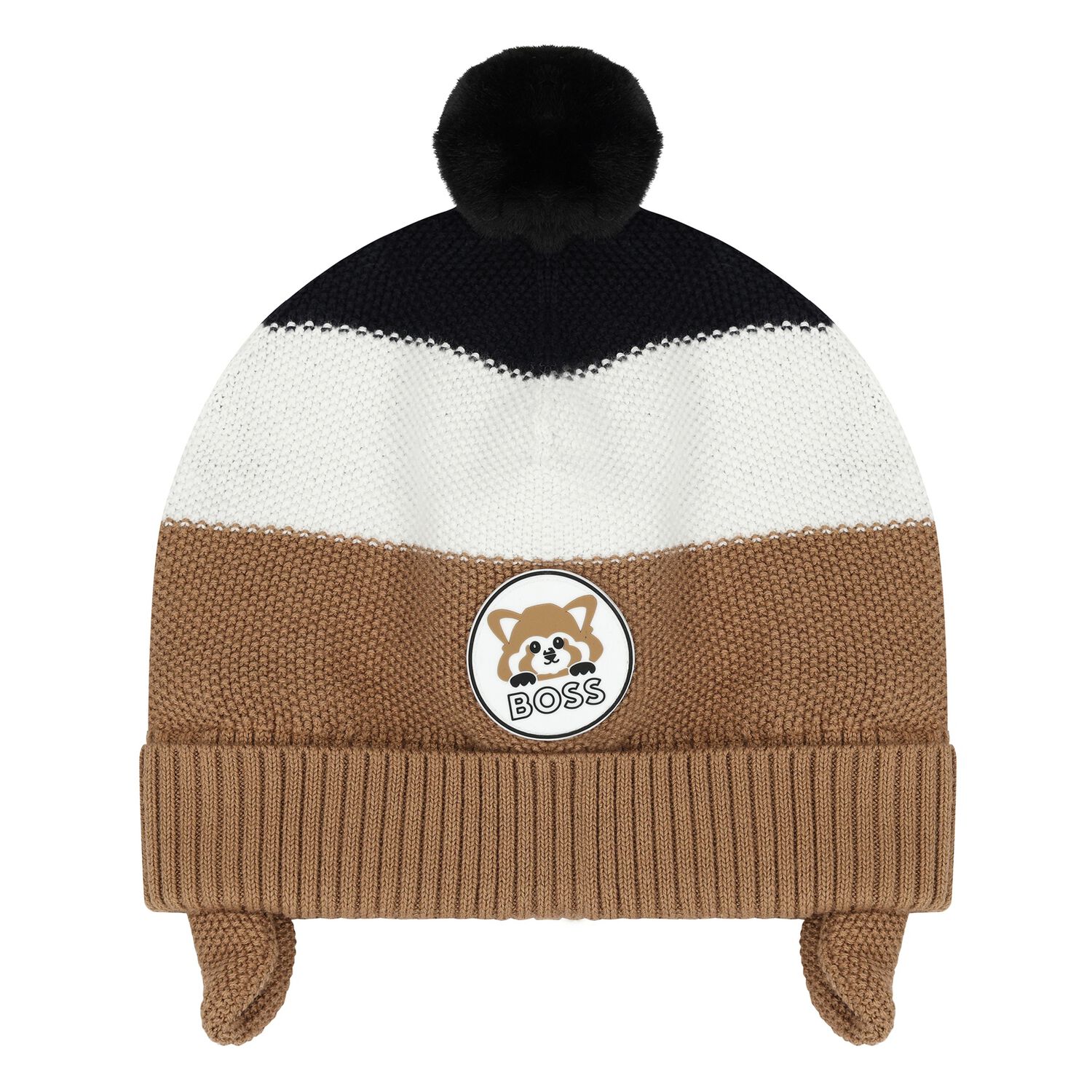 Younger Boys Black, White & Beige Logo Knitted Hat, 1, hi-res