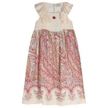 Girls Ivory & Pink Floral Paisley Dress 