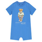 Baby Boys Blue Polo Bear Romper, 1, hi-res