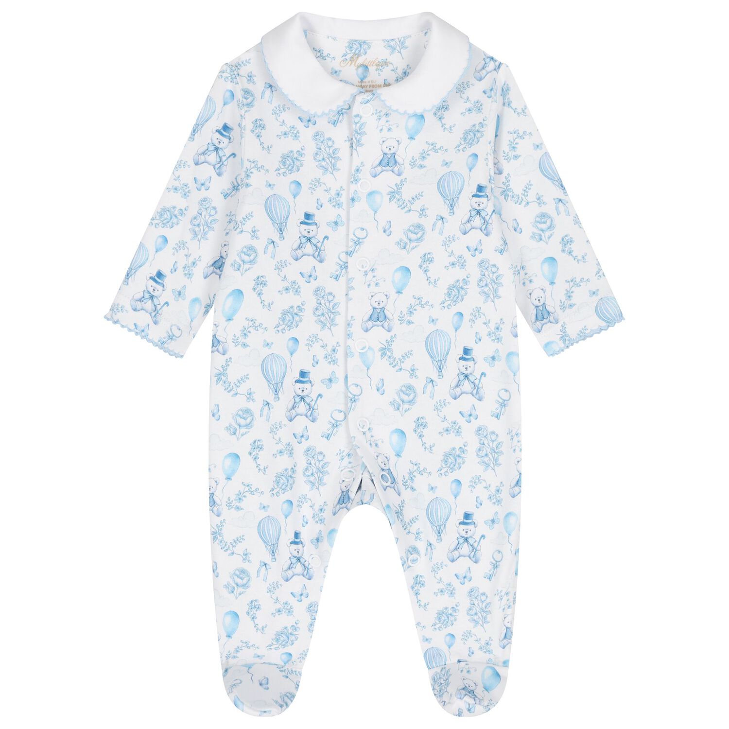 Boys White & Blue Toile de Jouy Babygrow Set, 1, hi-res image number null