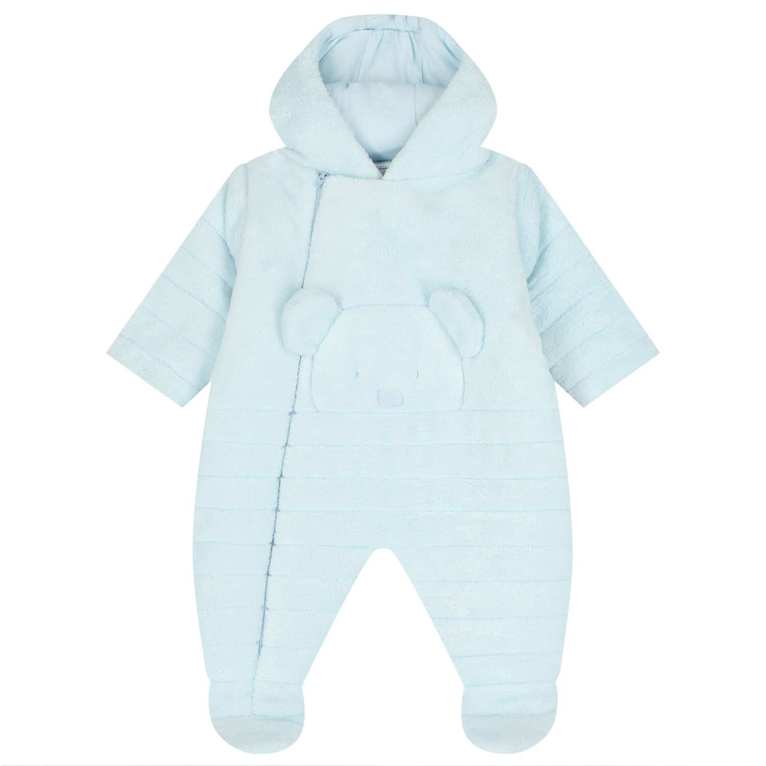 Baby Boys Blue Fleece Hooded Pramsuit, 1, hi-res image number null