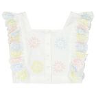 Girls White Embroidered Flower Top, 1, hi-res