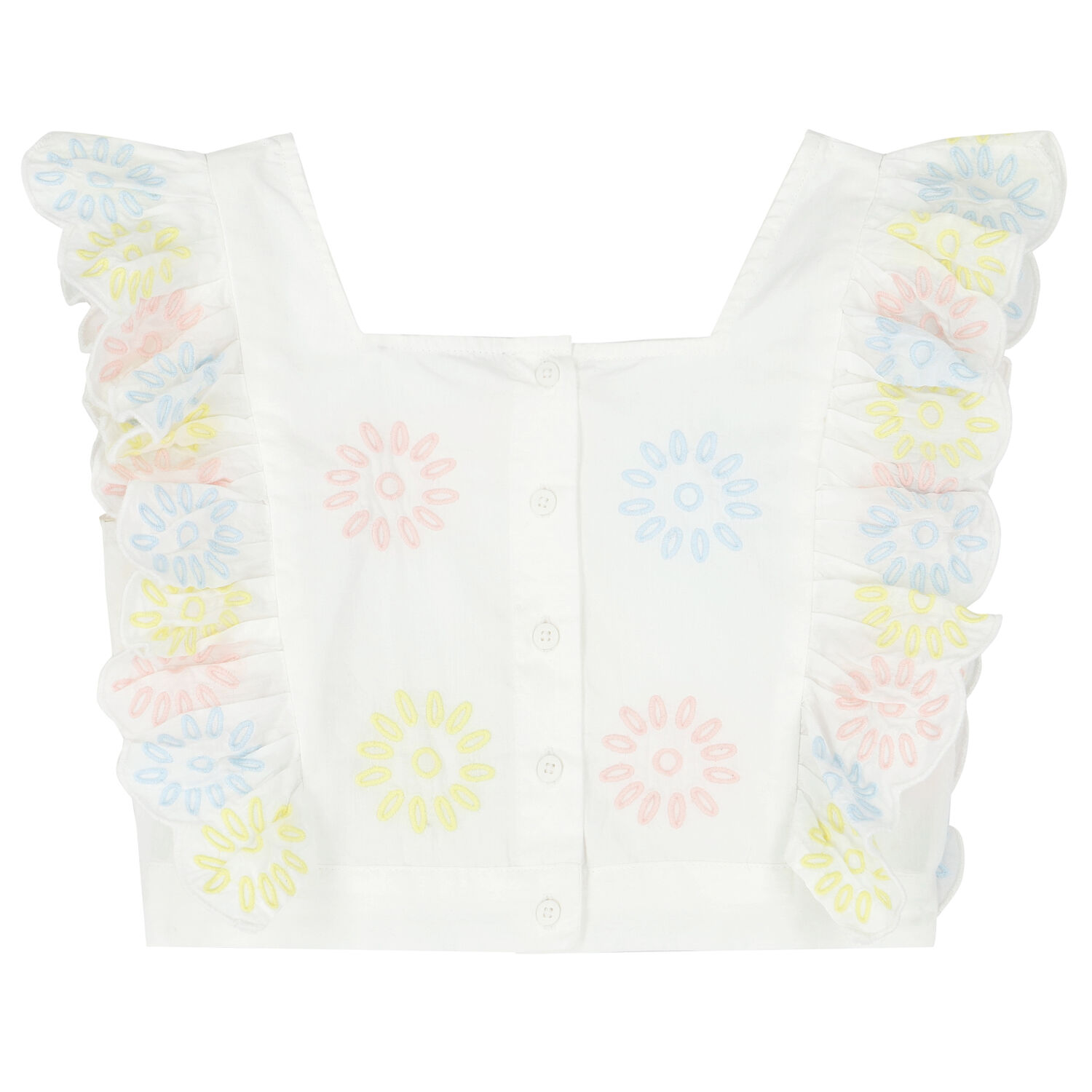 Girls White Embroidered Flower Top, 1, hi-res